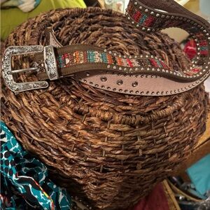 🌟🌟SOLD🌟🌟🎄🎄🎄🎄Brown and Multicolor Embellished Belt:western belt XL